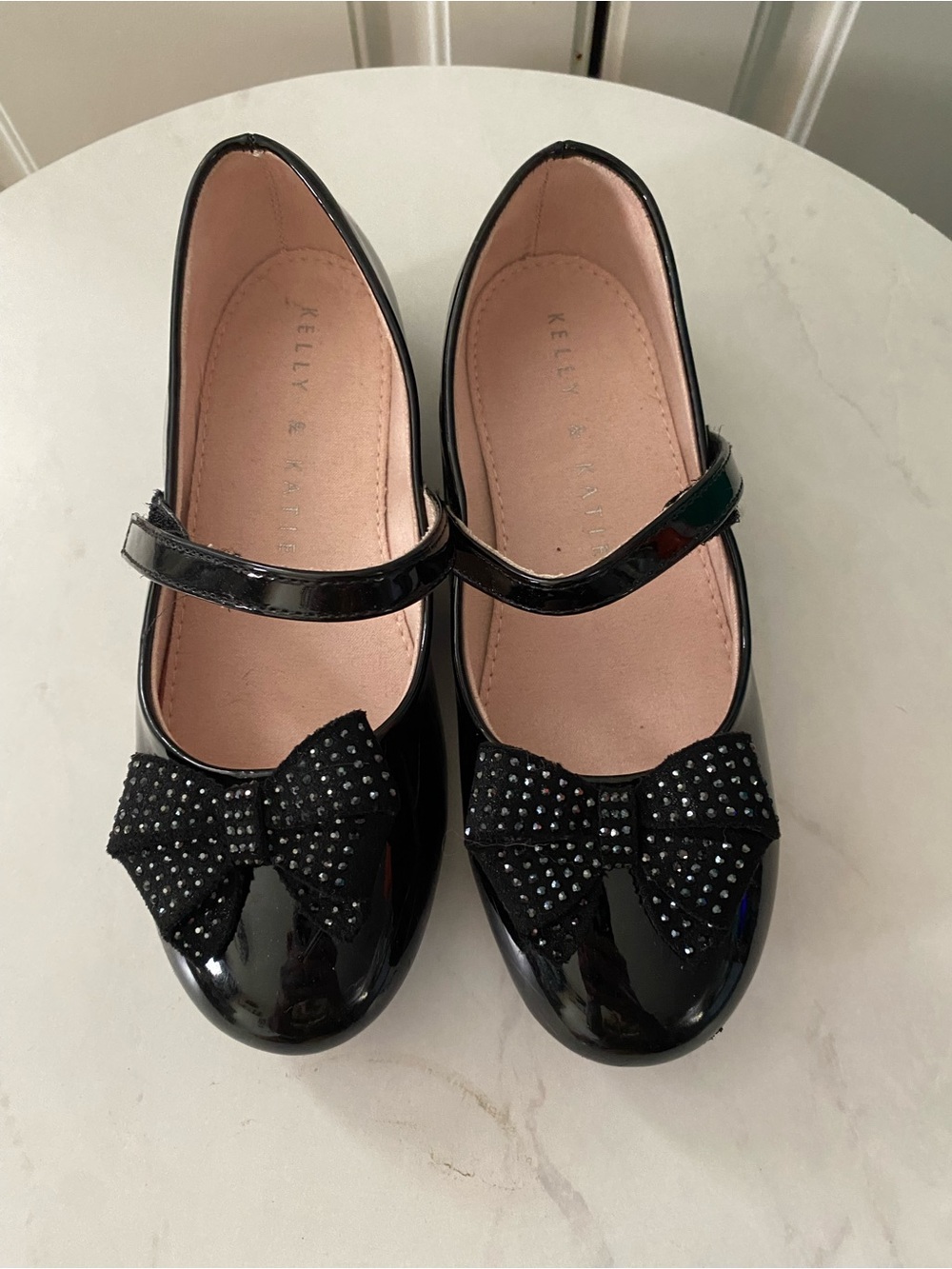 Kelly & Katie Black Patent Girls' Mary Jane with Bow Accents